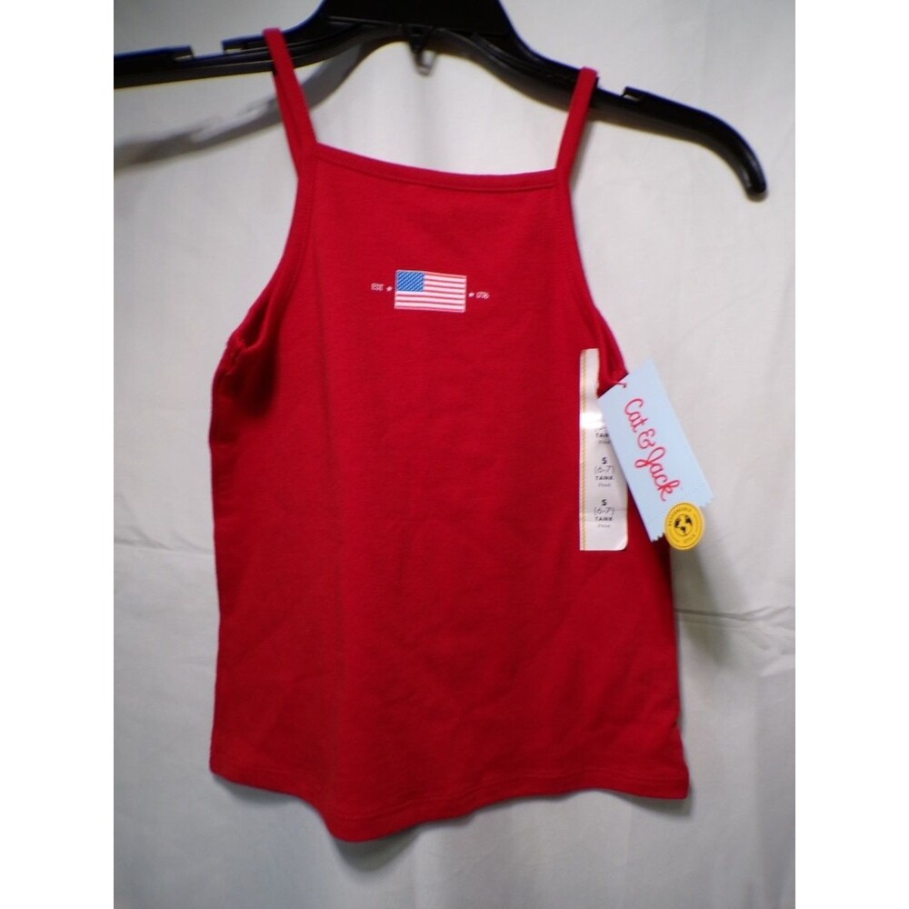 Cat & Jack Girls Fitted Jersey Tank Top Red American Flag Small 6 7 NWT